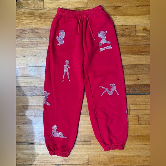 Named Collective Pants - Unrealistic Ideals Red Sparkly Sweatpants Named Collective
